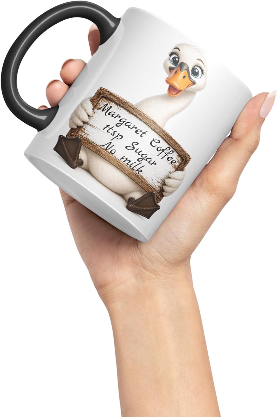 Vixar Personalised Swan Mug with Name or Custom Message – Cute Animal Coloured Ceramic Mug Cup Gift, 11oz (Black)