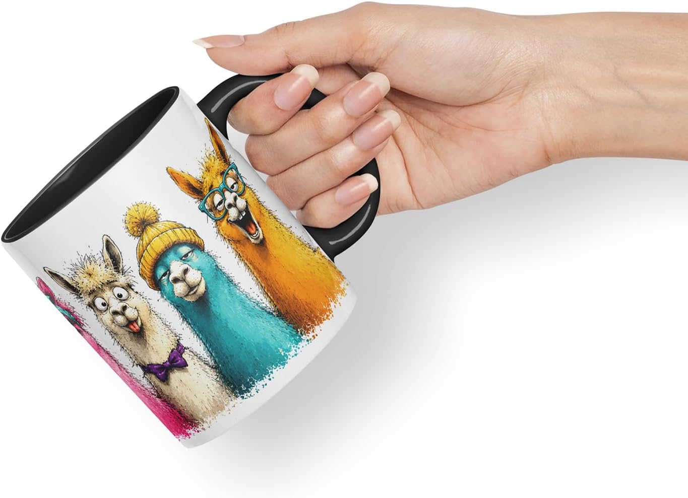 Vixar Funny Alpaca Mug – Cute Alpaca Animal Coloured Ceramic Mug Cup Gift, 11oz (Black)