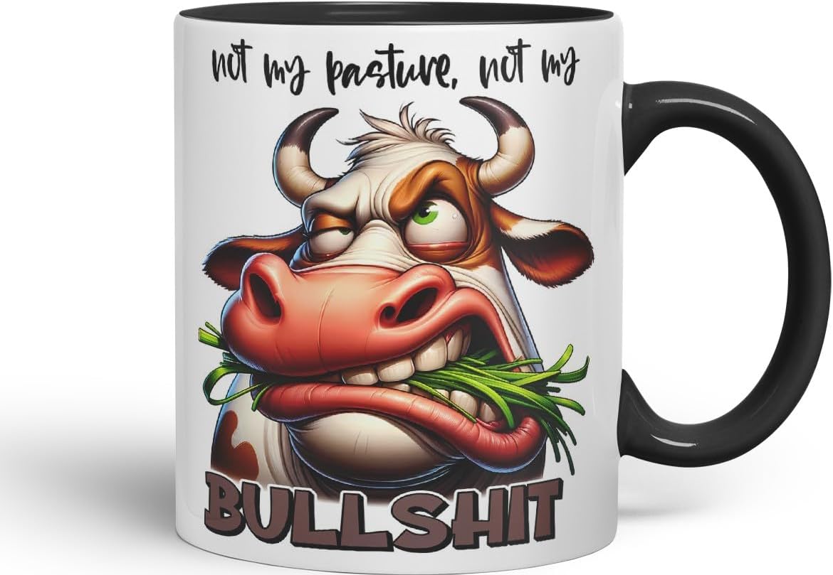 Vixar Not My Pasture, Not My Bullshit Coloured Ceramic Mug Cup 11oz Funny Sarcastic Gift (Black)