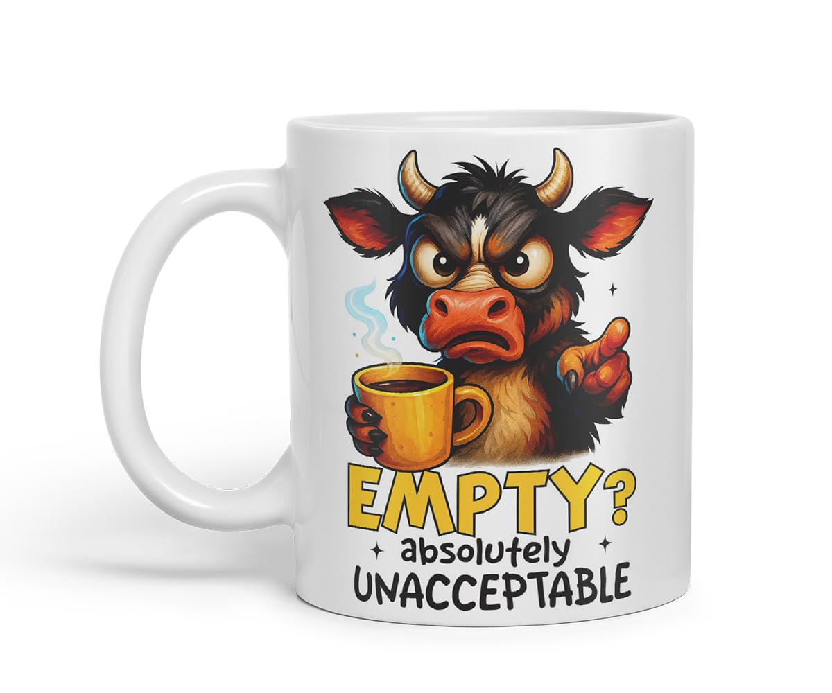 Vixar Empty Absolutely Unacceptable Funny Cow Coffee Mug – Coloured Ceramic Mug Cup Gift, 11oz (Black)