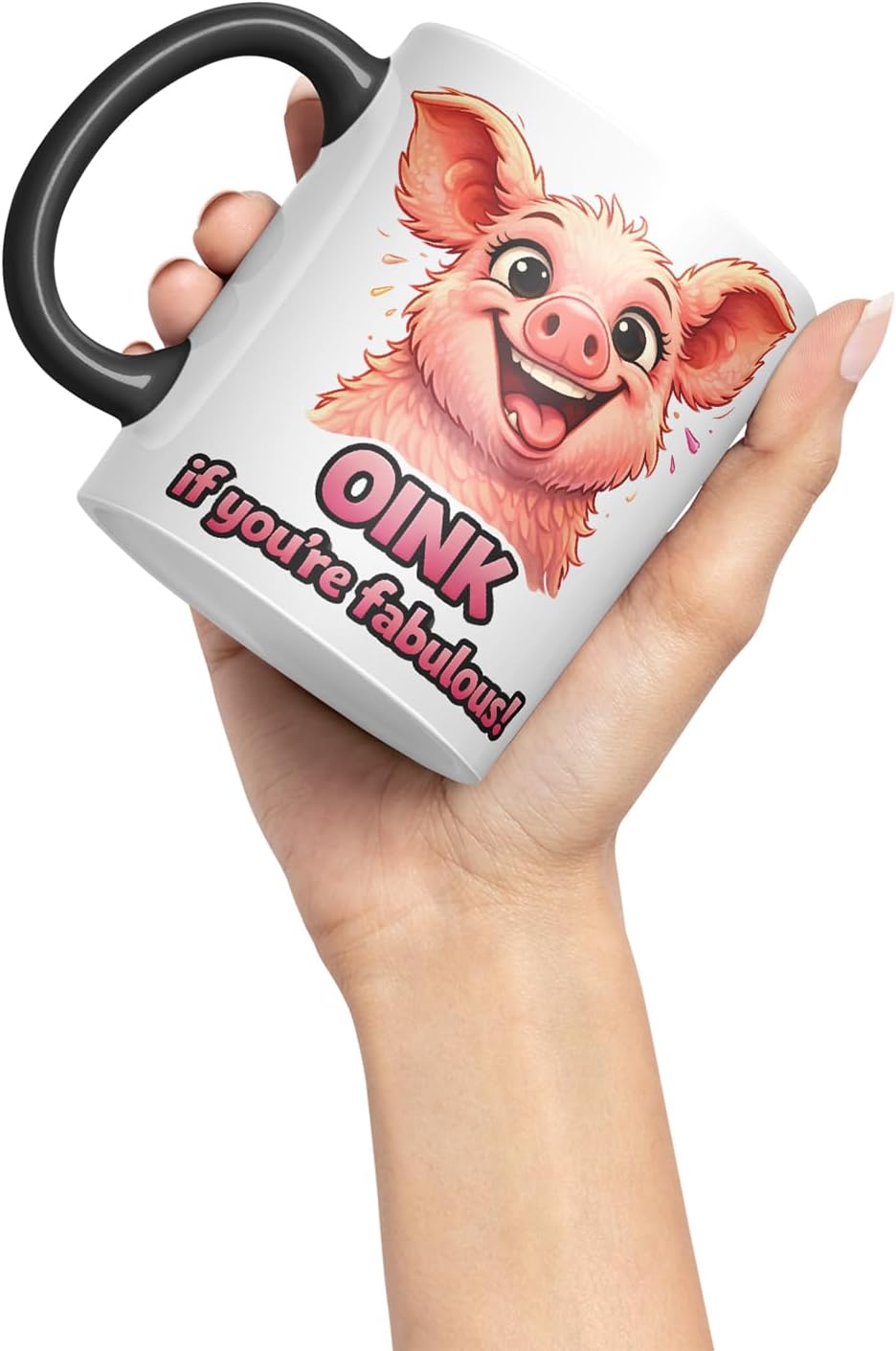 Vixar Oink If You're Fabulous Pig Coloured Ceramic Mug Cup Gift, 11oz (Black)