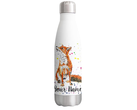 Vixar Fox Personalised Custom Bottle with your Text/name British wildlife animals Watercolour Animals Bottle Double Wall Insulated Stainless Steel Sport Drinks 500ml