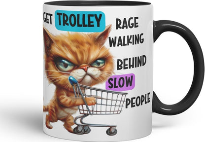Vixar Trolley Rage Cat Mug – Angry Cat Shopping Quote – Coloured Ceramic Mug Cup Gift, 11oz (Black)