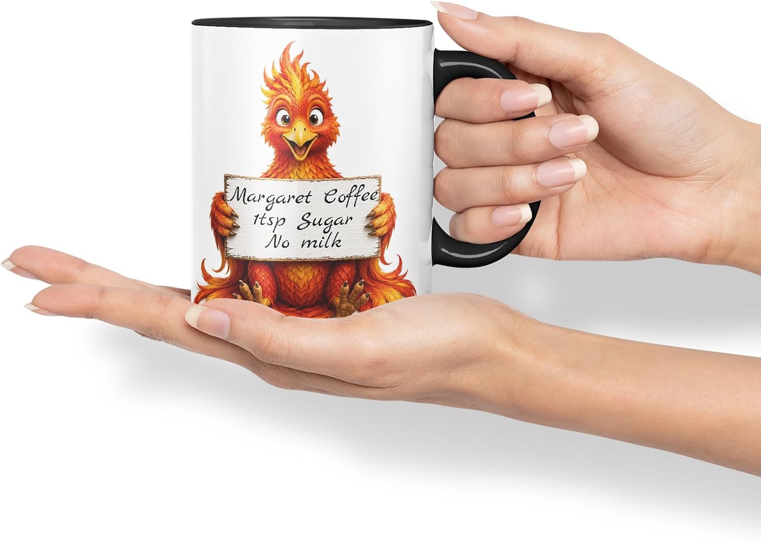 Vixar Personalised Phoenix Mug with Name or Custom Message – Cute Animal Coloured Ceramic Mug Cup Gift, 11oz (Black)