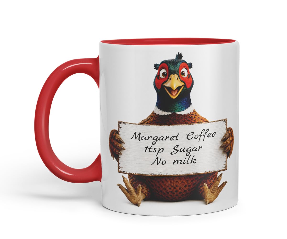 Vixar Personalised Pheasant Mug with Name or Custom Message – Cute Animal Coloured Ceramic Mug Cup Gift, 11oz (Black)