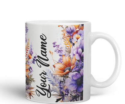 Vixar Personalised Orange Daisy Mug – Custom Your Name Coloured Ceramic Mug Cup Gift, 11oz (Orange)