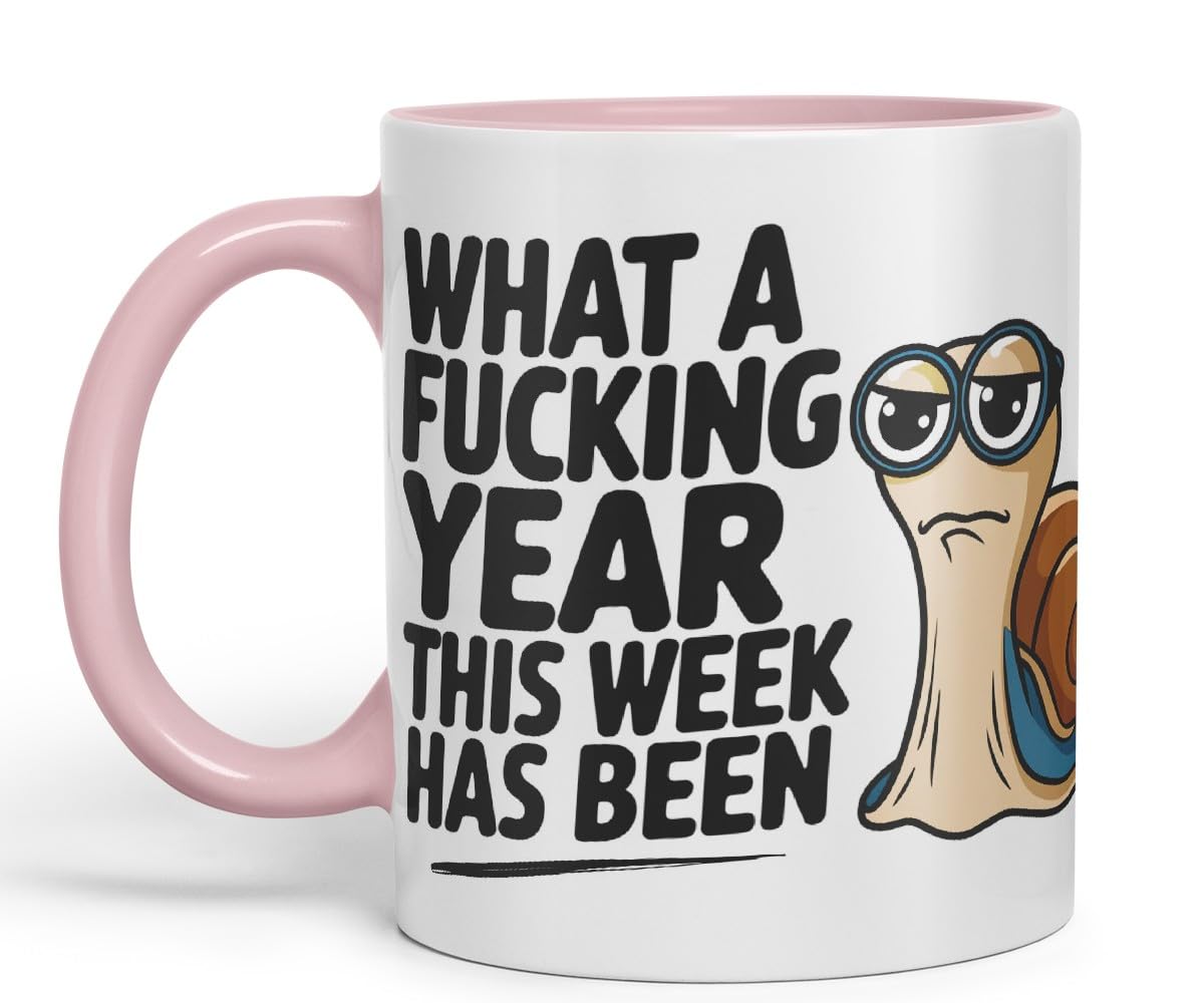 Vixar What A F** Year This Week Has Been Sarcastic Snail Coloured Ceramic Mug Cup Gift, 11oz (Black)