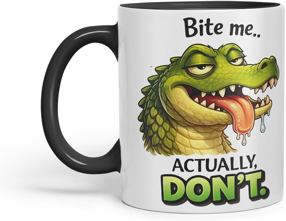 Vixar Bite Me Actually Don't Crocodile Coloured Ceramic Mug Cup Gift, 11oz (Black)