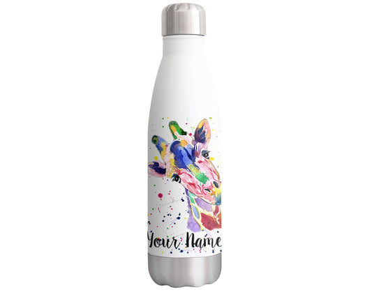 Giraffe Personalised Custom Bottle with Your Text/Name Watercolour Safari Animals Bottle Double Wall Insulated Stainless Steel Sport Drinks 500ml