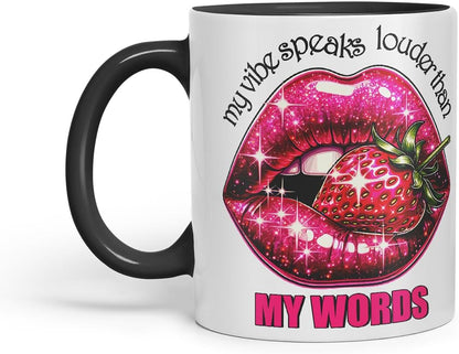 Vixar My Vibe Speaks Louder Mug – Coloured Ceramic Mug Cup Gift, 11oz (Black)