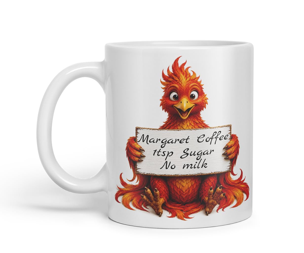Vixar Personalised Phoenix Mug with Name or Custom Message – Cute Animal Coloured Ceramic Mug Cup Gift, 11oz (Black)