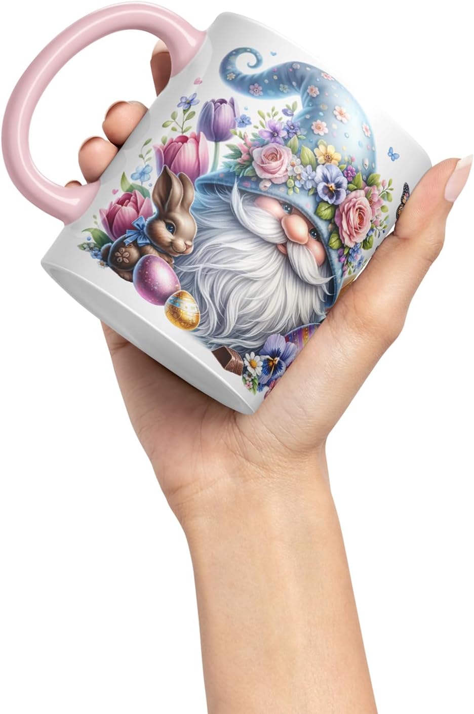Vixar Easter Gnome Bunny Mug – Coloured Ceramic Mug Cup Gift, 11oz (Pink)