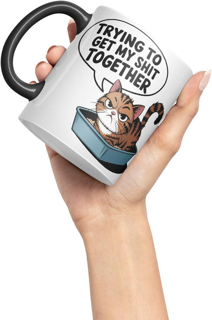 Vixar Trying to Get My Shit Together – Coloured Ceramic Mug Cup Gift, 11oz (Black)