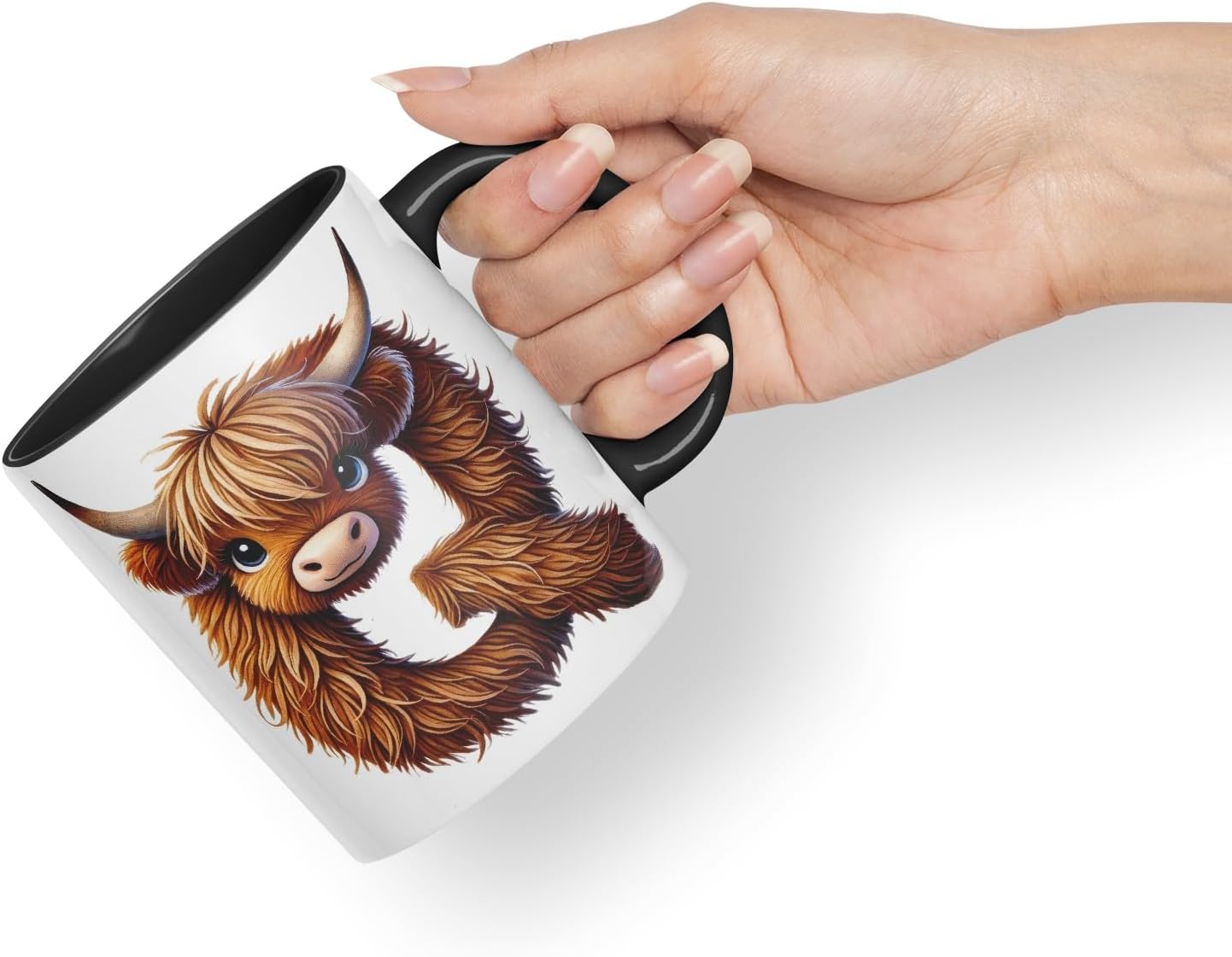 Highland Cow Alphabet Monogram Coloured Ceramic Cup Mug Letter Q Rustic Farmhouse Animal Letter Gift V2 11oz (Black)