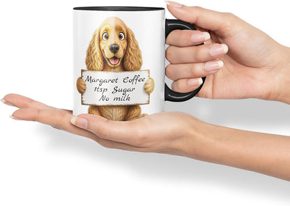 Vixar Personalised Cocker Spaniel Mug with Name or Custom Message – Cute Animal Coloured Ceramic Mug Cup Gift, 11oz (Black)