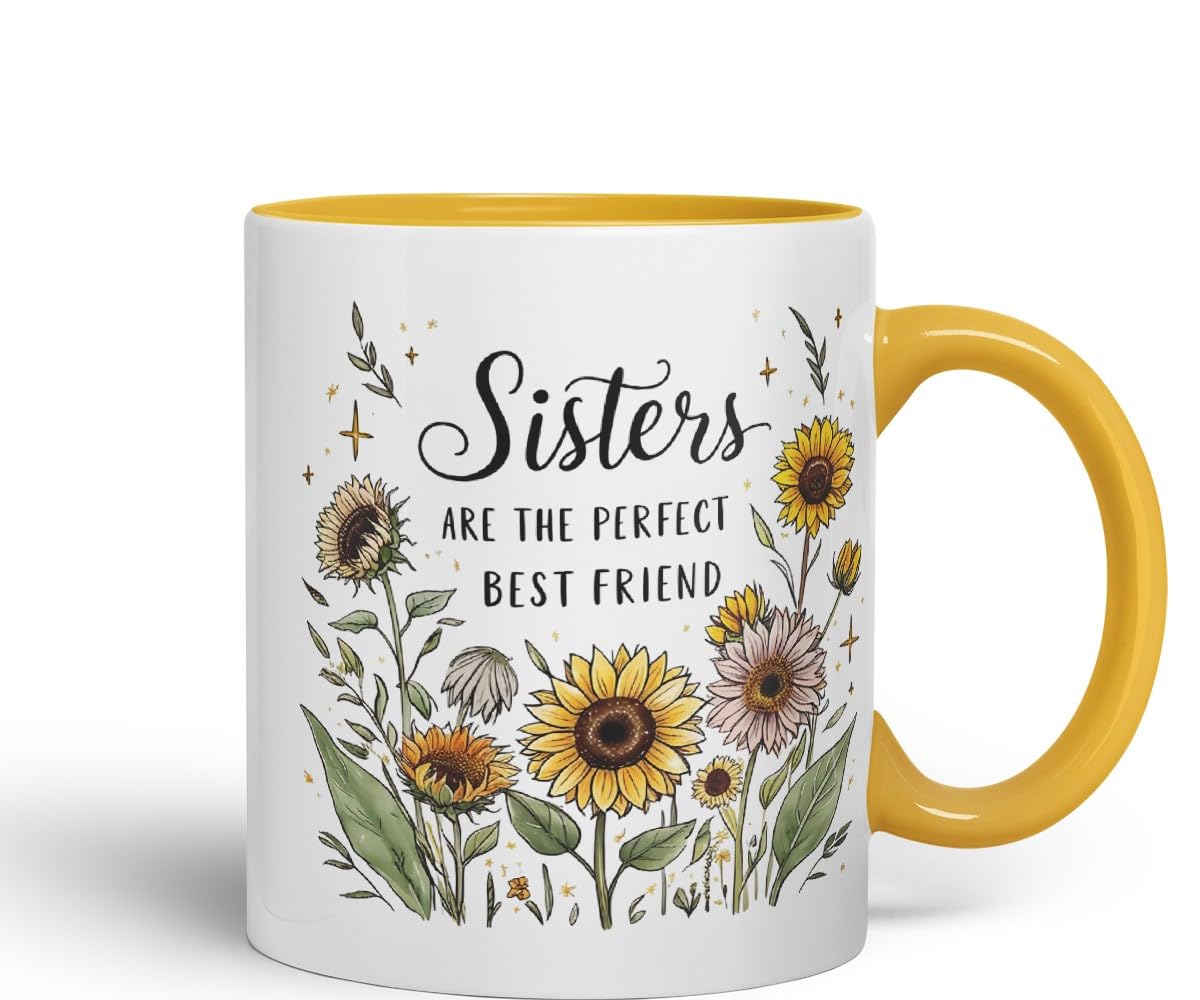 Sisters are The Perfect Best Friend Coloured Mug Cup Floral Sister Gift 11oz (Black)