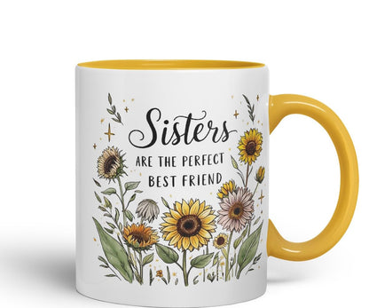 Sisters are The Perfect Best Friend Coloured Mug Cup Floral Sister Gift 11oz (Black)