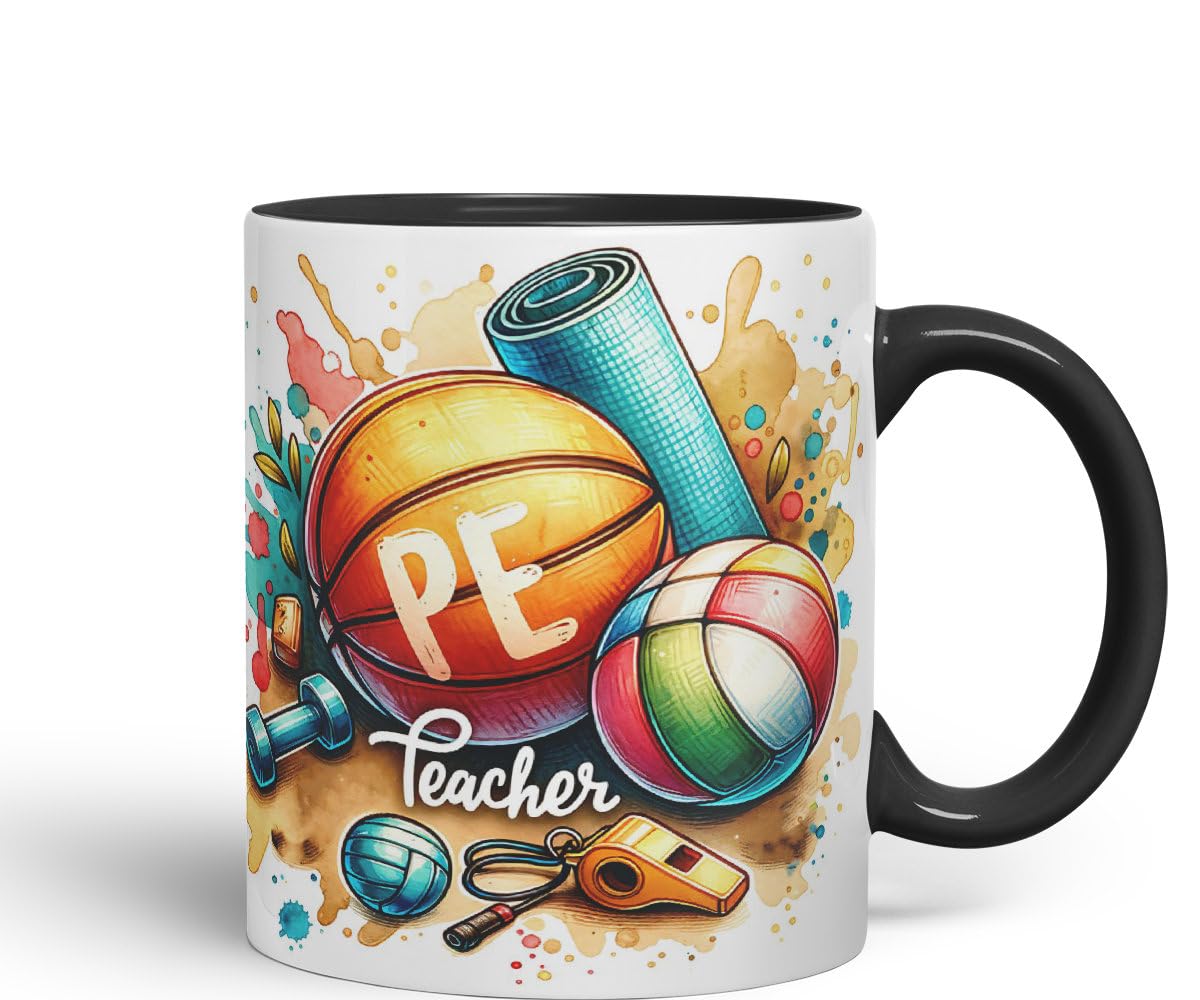 Vixar PE Teacher Mug Thank You, End of School Gift Ceramic Coloured Mug Cup for Tea Coffee Hot Brew 330ml 11Oz Gift