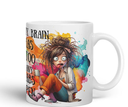 Vixar My Brain Has Too Many Tabs Open Mug – Coloured Ceramic Mug Cup Gift, 11oz (Black)