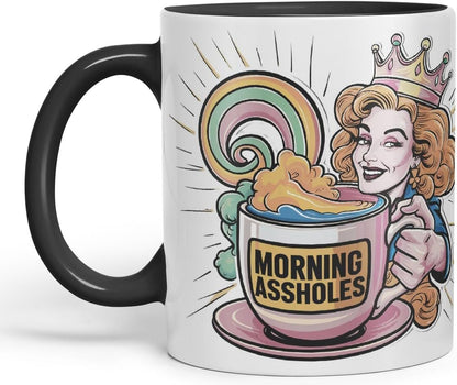 Vixar Morning Assholes – Coloured Ceramic Mug Cup Gift, 11oz (Black)