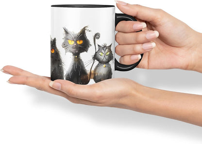 Vixar Black Cats Collection Mug – Coloured Ceramic Mug Cup Gift, 11oz (Black)