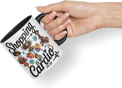Vixar Shopping is My Cardio Mug – Coloured Ceramic Mug Cup Gift, 11oz (Black)