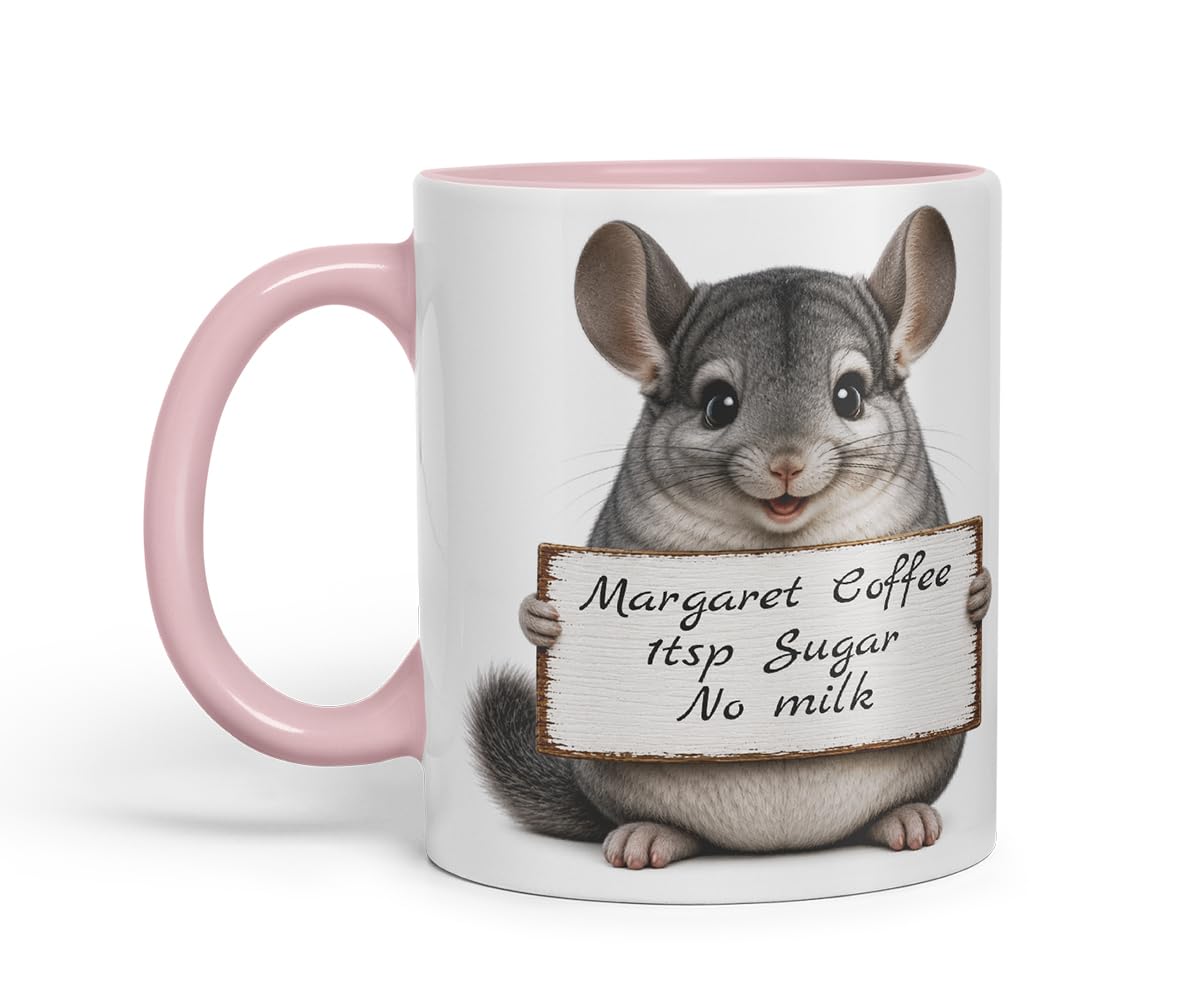 Vixar Personalised Chinchilla Mug with Name or Custom Message – Cute Animal Coloured Ceramic Mug Cup Gift, 11oz (Black)