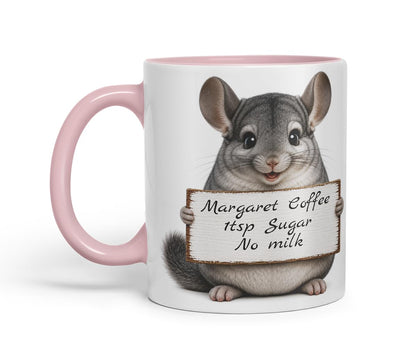 Vixar Personalised Chinchilla Mug with Name or Custom Message – Cute Animal Coloured Ceramic Mug Cup Gift, 11oz (Black)