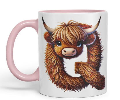 Highland Cow Alphabet Monogram Coloured Ceramic Cup Mug Letter Q Rustic Farmhouse Animal Letter Gift V2 11oz (Black)