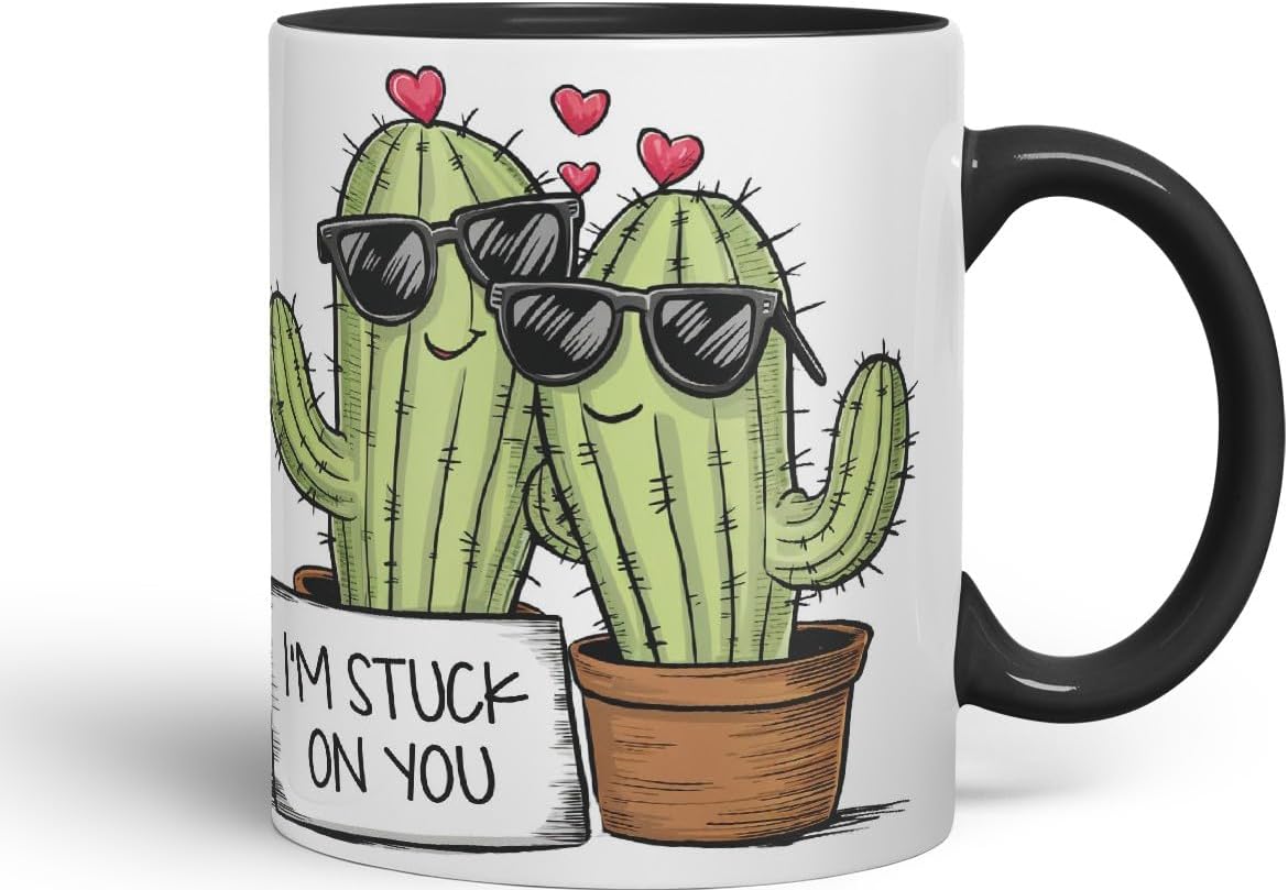 Vixar I’m Stuck On You – Coloured Ceramic Mug Cup Gift, 11oz (Black)