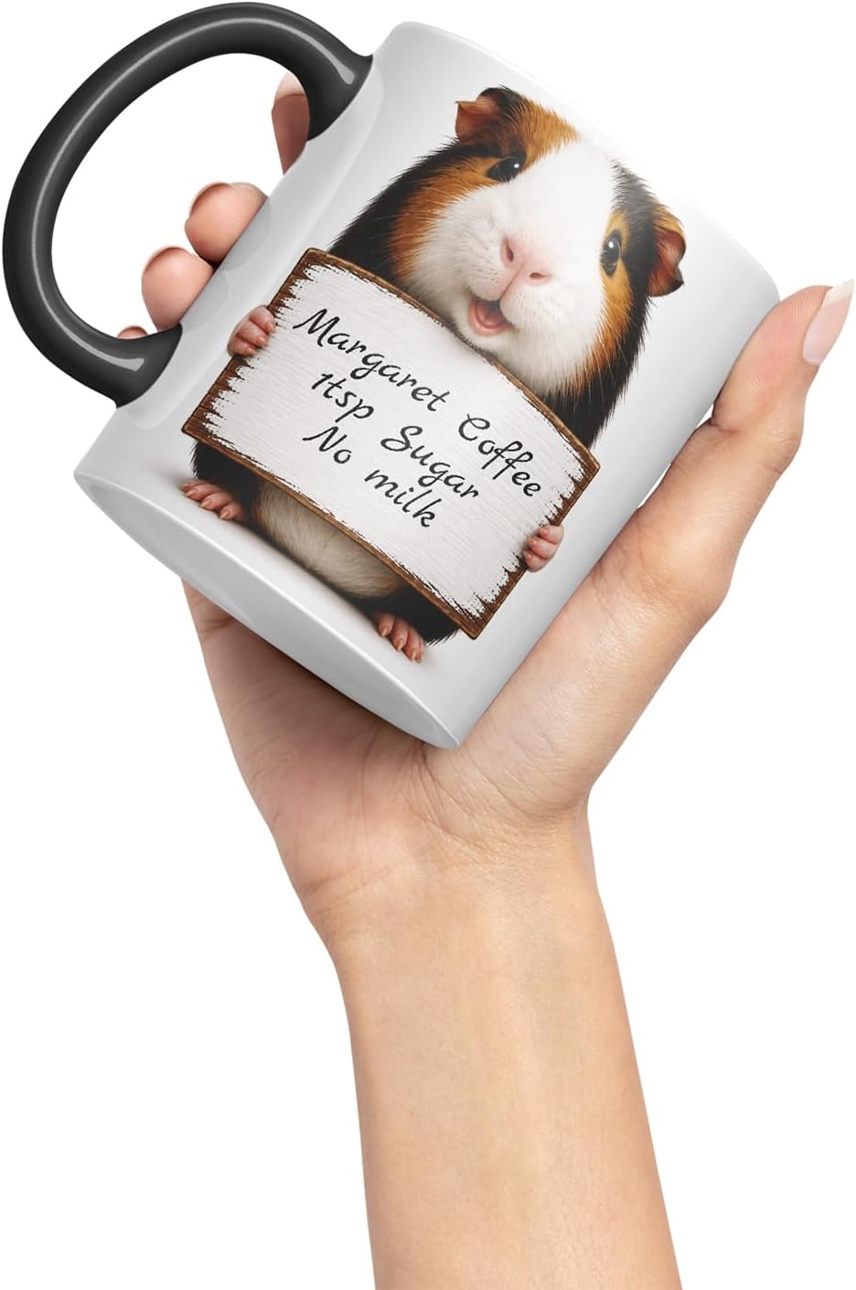 Vixar Personalised Guinea Pig Mug with Name or Custom Message – Cute Animal Coloured Ceramic Mug Cup Gift, 11oz (Black)