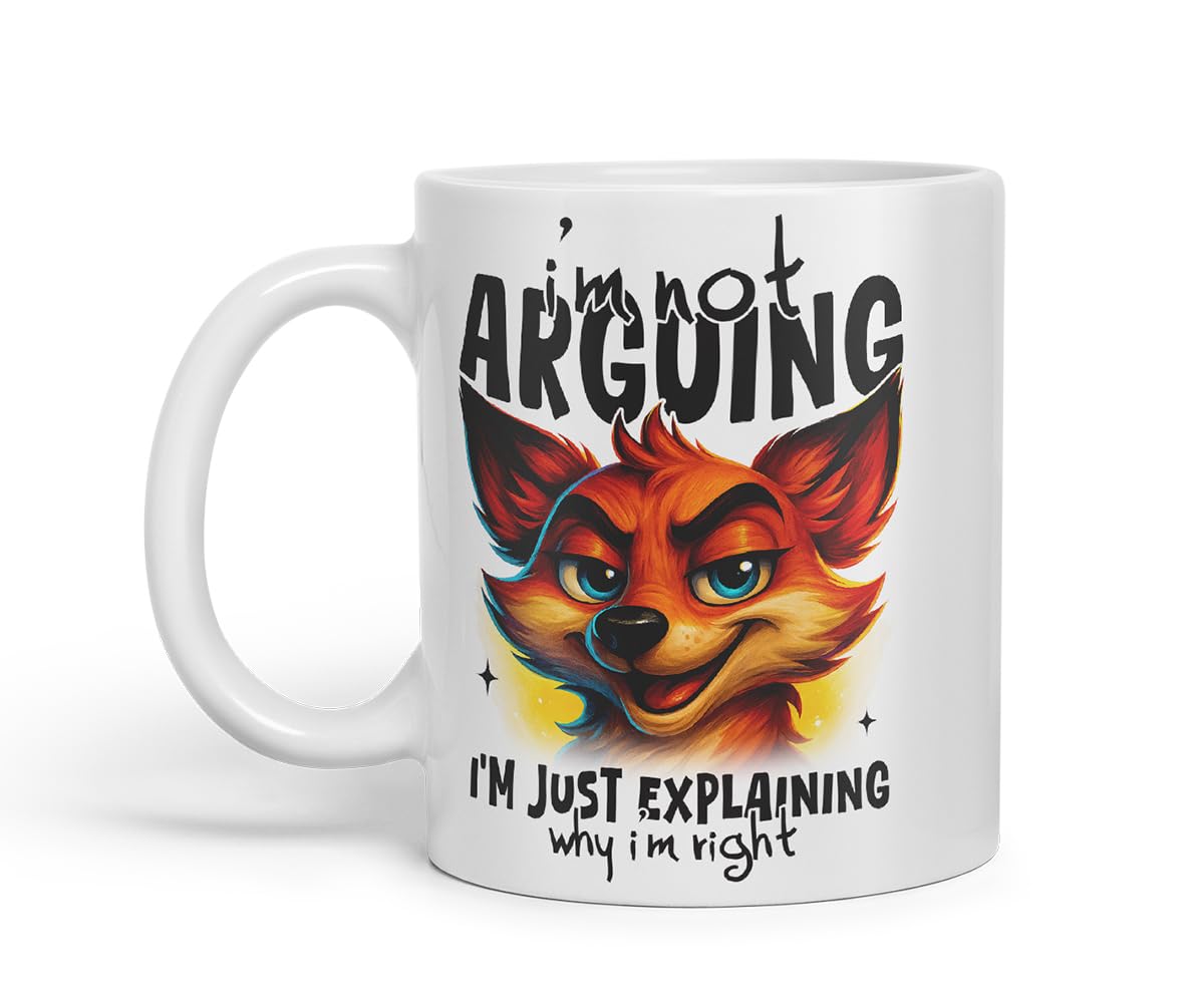 Vixar I'm Not Arguing I'm Just Explaining Why I'm Right Funny Fox Mug – Coloured Ceramic Mug Cup Gift, 11oz (Black)