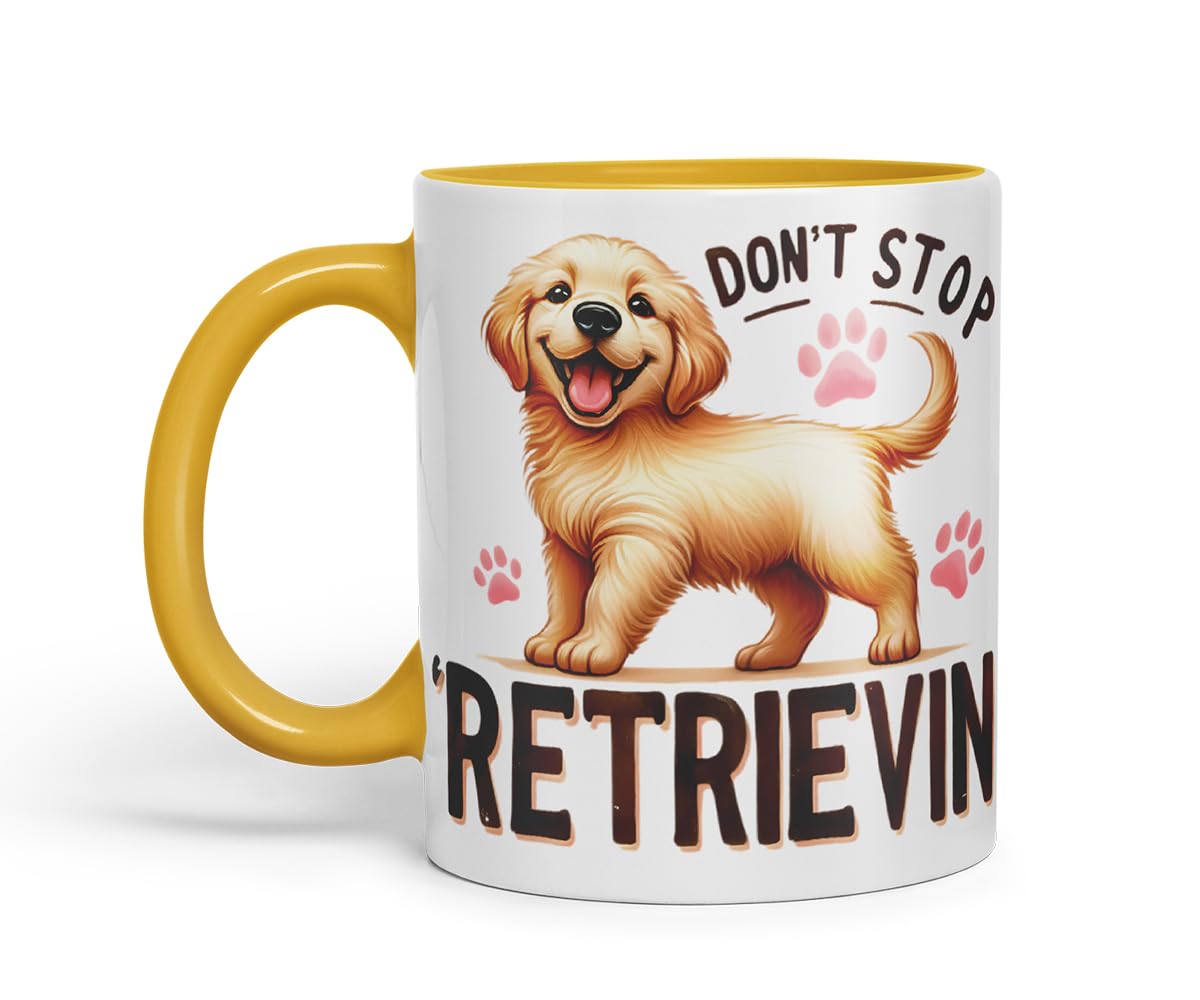 Vixar Don’t Stop Retrievin’ Golden Retriever Dog Mug – Coloured Ceramic Mug Cup Gift, 11oz (Black)