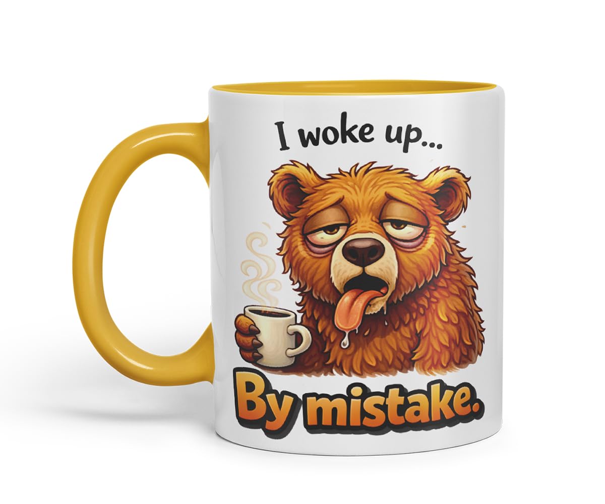 Vixar I Woke Up By Mistake Bear Coloured Ceramic Mug Cup Gift, 11oz (Black)