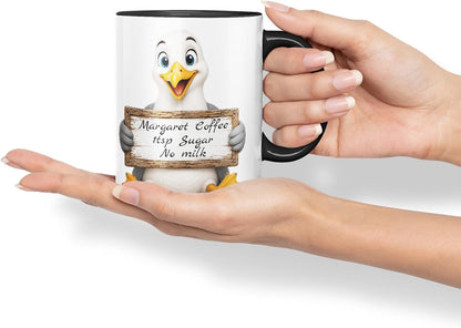 Vixar Personalised Seagull Mug with Name or Custom Message – Cute Animal Coloured Ceramic Mug Cup Gift, 11oz (Black)