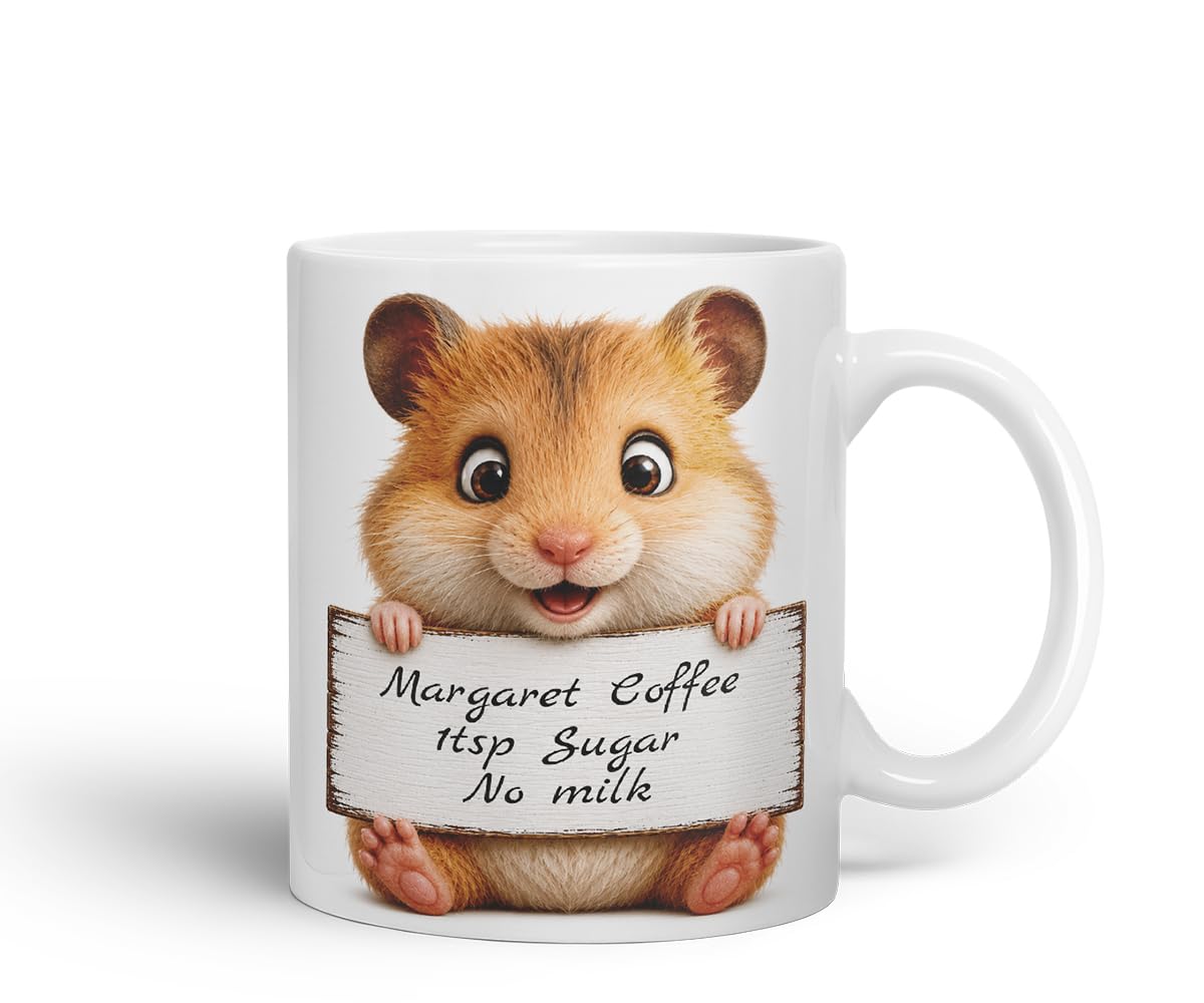 Vixar Personalised Hamster Mug with Name or Custom Message – Cute Animal Coloured Ceramic Mug Cup Gift, 11oz (Black)