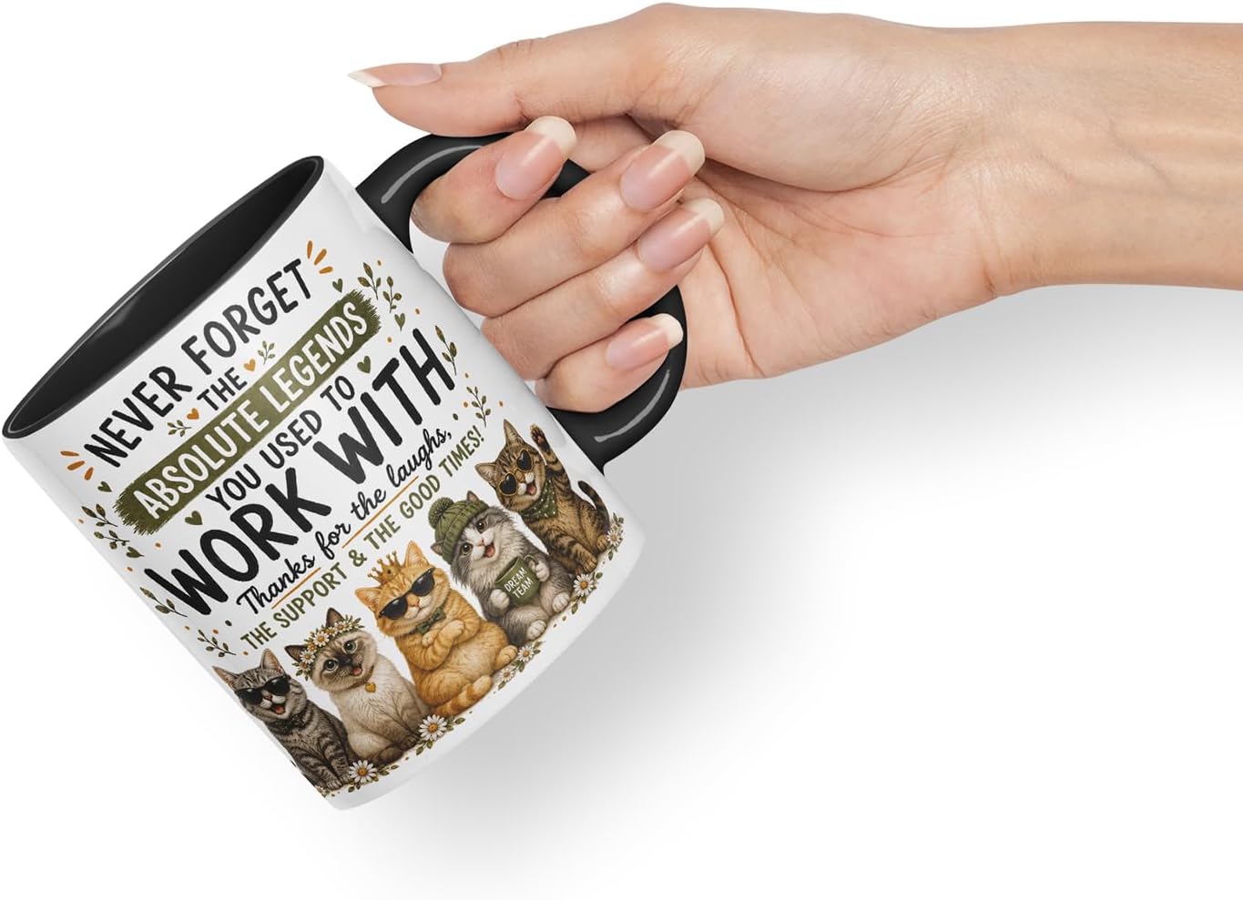 Vixar Never Forget the Absolute Legends You Used to Work with Cats Mug – Funny Cat Coworker Leaving Gift, 11oz (Black)