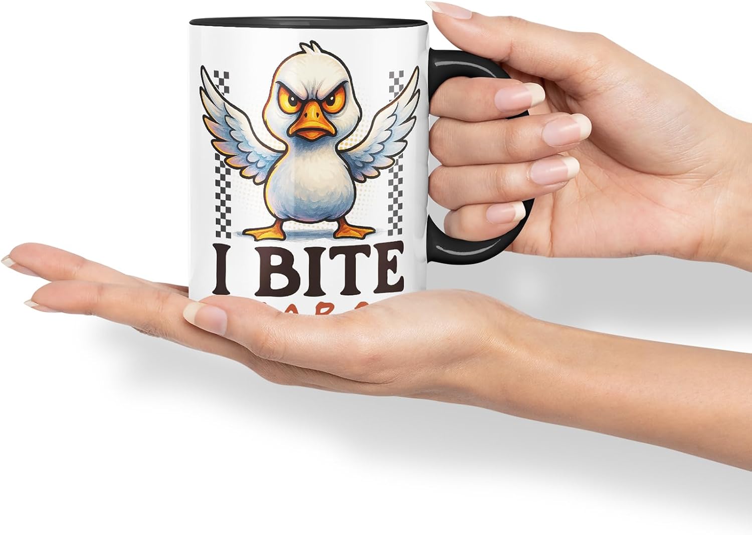 Vixar I Bite Hard Funny Seagull Mug – Coloured Ceramic Mug Cup Gift, 11oz (Black)