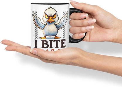 Vixar I Bite Hard Funny Seagull Mug – Coloured Ceramic Mug Cup Gift, 11oz (Black)
