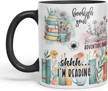 Vixar Shhh… I’m Reading – Bookish Soul Coloured Mug Cup 11oz (Black)