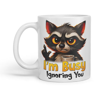 Vixar I'm Busy Ignoring You Sarcastic Raccoon – Coloured Ceramic Mug Cup Gift, 11oz (Black)