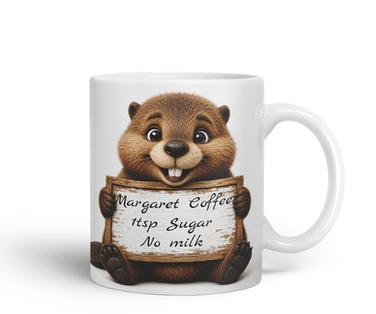 Vixar Personalised Beaver Mug with Name or Custom Message – Cute Animal Coloured Ceramic Mug Cup Gift, 11oz (Black)