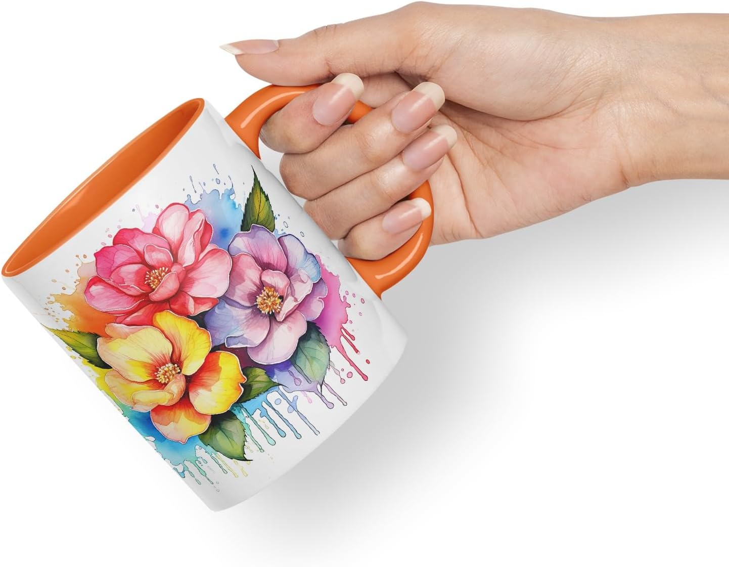 Vixar Camellia Elegant Bloom Mug Coloured Ceramic Mug Cup Gift, 11oz (Orange)