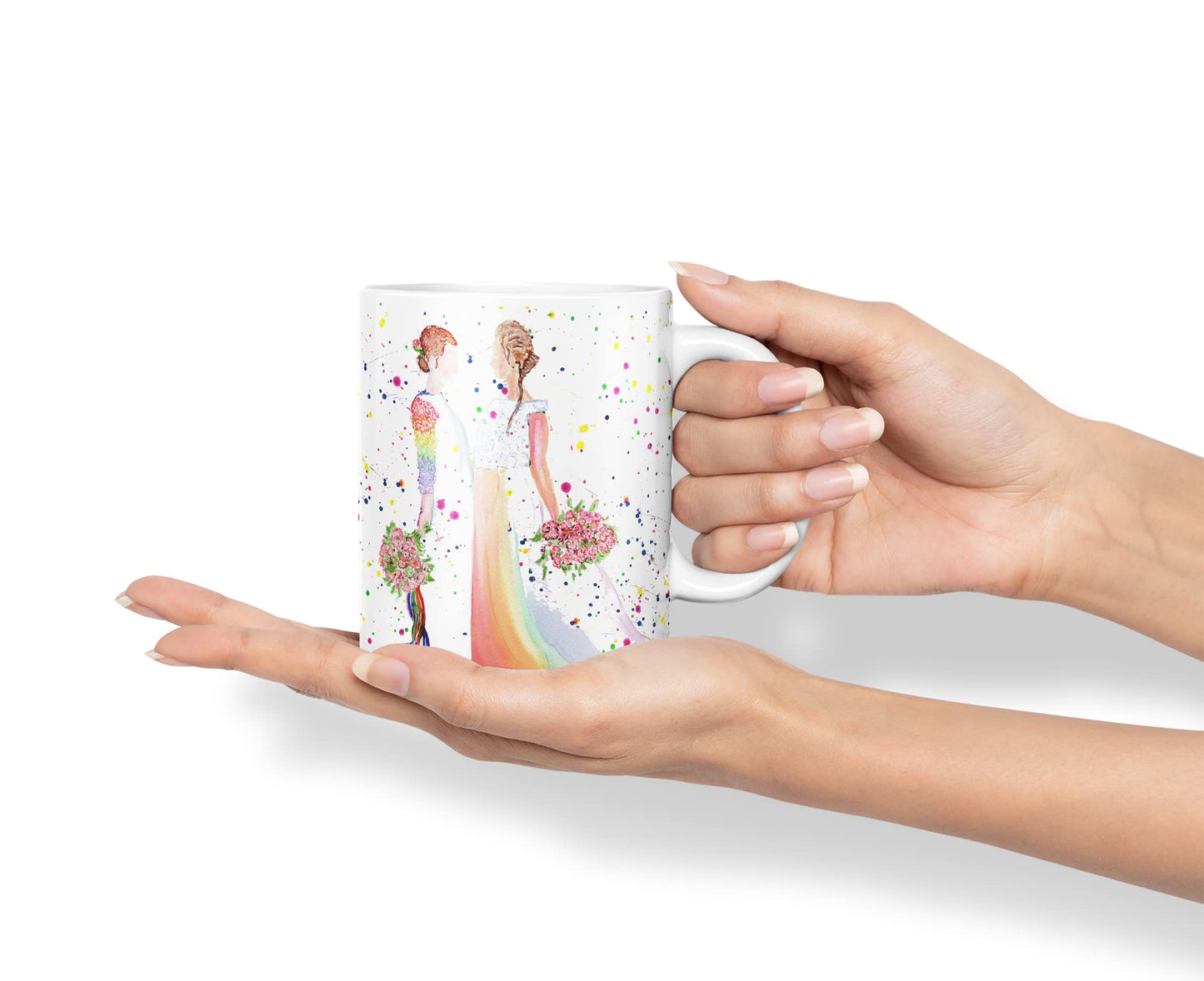 Vixar Wedding Mrs and Mrs Pride Lesbian Gay Watercolour Art Coloured Mug Cup Gift Birthday Work Office Tea Coffee