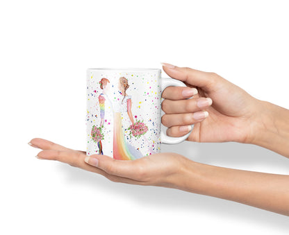 Vixar Wedding Mrs and Mrs Pride Lesbian Gay Watercolour Art Coloured Mug Cup Gift Birthday Work Office Tea Coffee