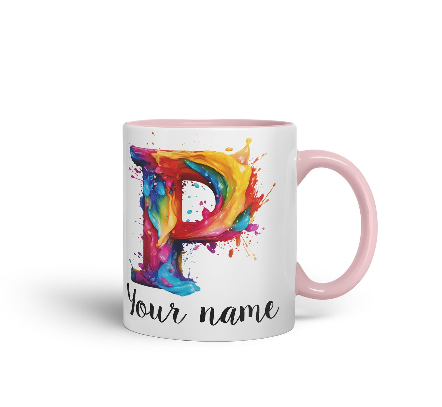 Personalised Letter P mug, Alphabet cusomized custom Letter P Monogram watercolour Ceramic Coloured Mug Cup for Tea Coffee Hot brew 330ml 11Oz Gift