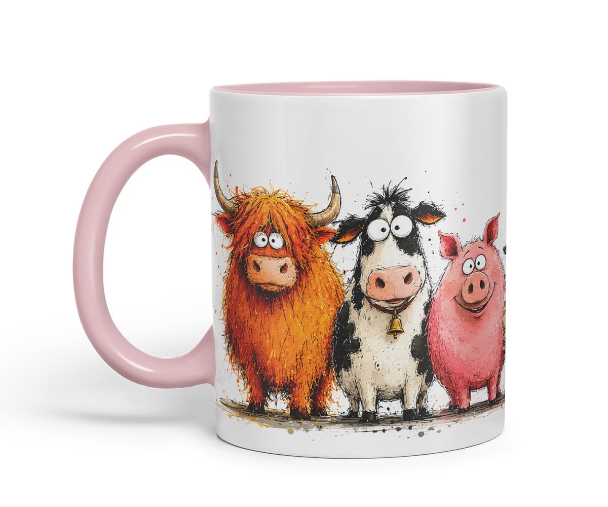 Vixar Farm Animals Mug – Cute Farm Animal Coloured Ceramic Mug Cup Gift, 11oz (Black)