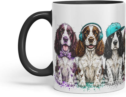 Vixar English Springer Spaniel Dog Mug – Cute Spaniel Coloured Ceramic Mug Cup Gift, 11oz (Black)