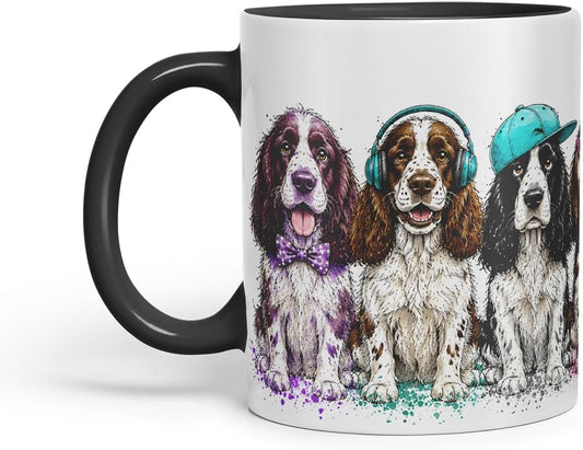 Vixar English Springer Spaniel Dog Mug – Cute Spaniel Coloured Ceramic Mug Cup Gift, 11oz (Black)