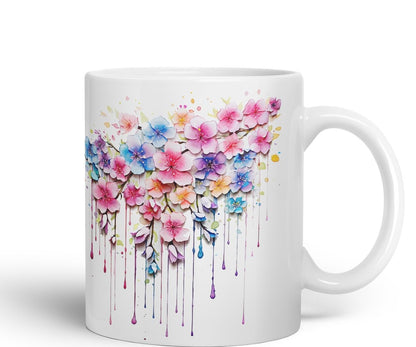 Vixar Cherry Blossom Sakura Mug Coloured Ceramic Mug Cup Gift, 11oz (C Blue)
